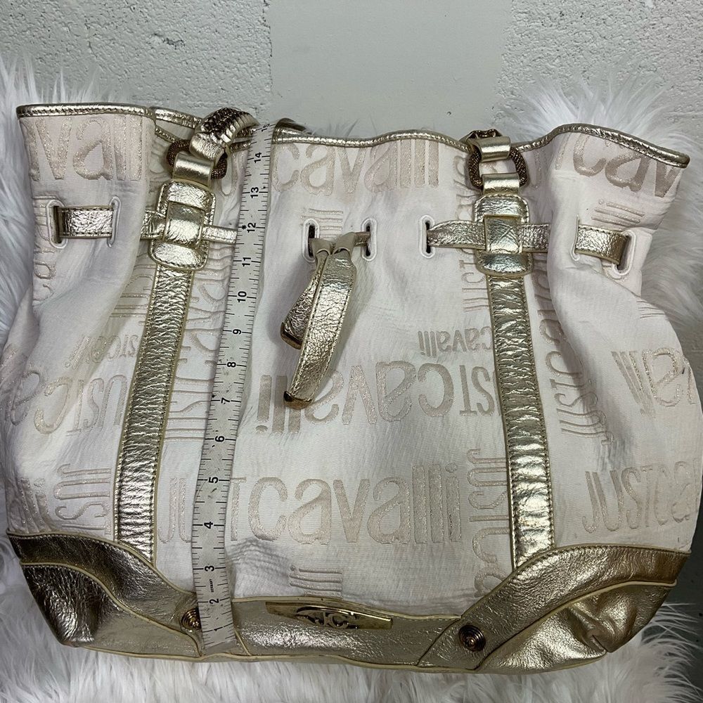 Roberto Cavalier Just Cavali Vintage Metallic Logo Tote Shoulder Bag - Picture 8 of 14